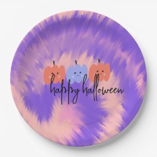 Halloween Tie Dye Pumpkin Hand Drawn   Paper Plate