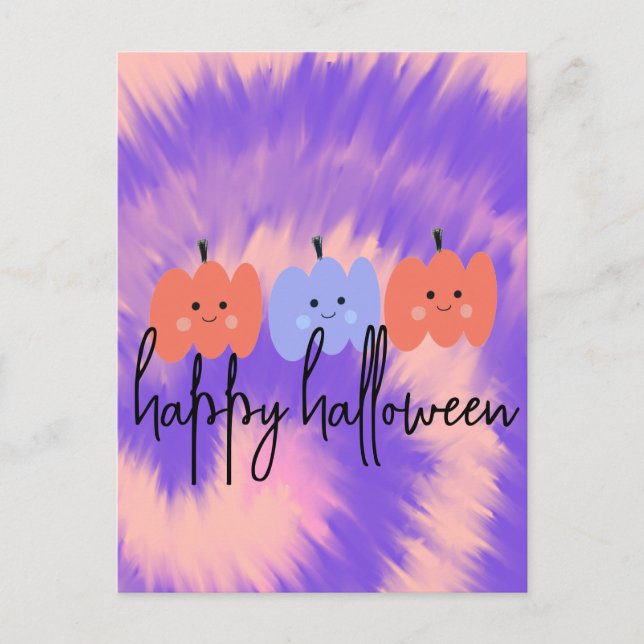 Halloween Tie Dye Pumpkin Hand Drawn  Postcard (Front)