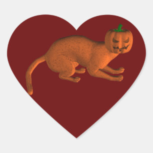 Halloween Tiger Cat Heart Sticker