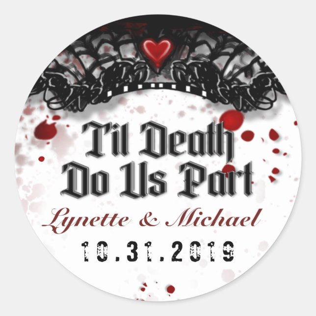Halloween Til Death Blood Splatter Wedding Label (Front)