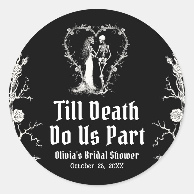 Halloween Till Death Do Us Part Bridal Shower Classic Round Sticker (Front)