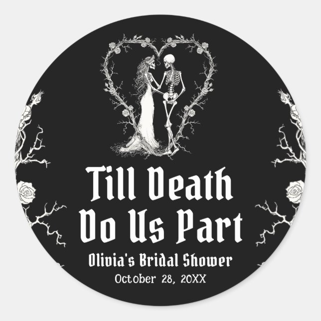 Halloween Till Death Do Us Part Bridal Shower Classic Round Sticker (Front)