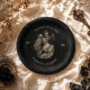 Halloween Till Death Do Us Part Gothic Black Paper Plate