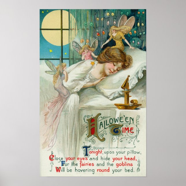 Halloween Time Fairies Around Sleeping Woman Poster (Front)