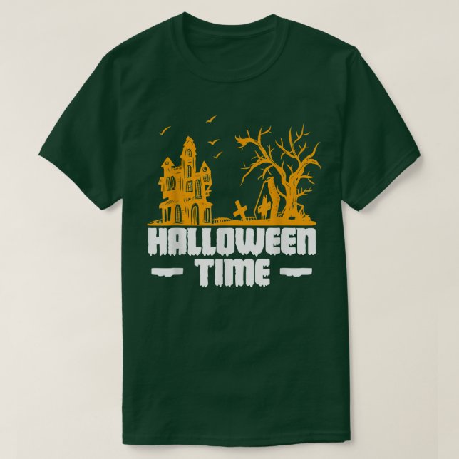 Halloween Time Haunted Castle Ghost  T-Shirt (Design Front)