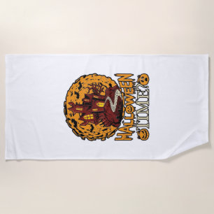 Halloween Time Haunted House Full Moon Pumpkins Beach Towel