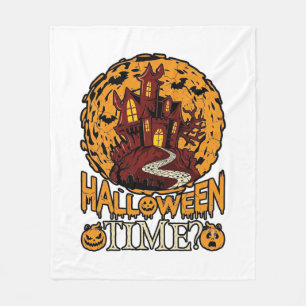 Halloween Time Haunted House Full Moon Pumpkins Fleece Blanket