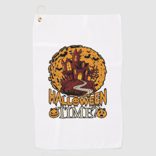 Halloween Time Haunted House Full Moon Pumpkins Golf Towel