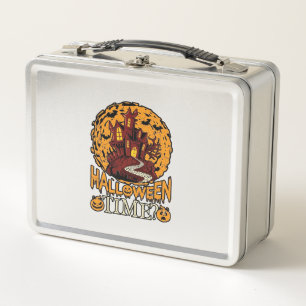 Halloween Time Haunted House Full Moon Pumpkins Metal Lunch Box