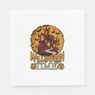 Halloween Time Haunted House Full Moon Pumpkins Napkin