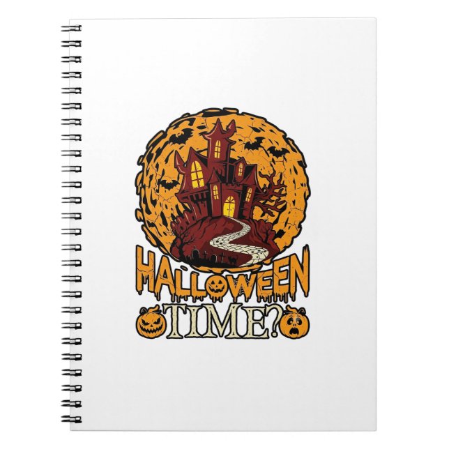 Halloween Time Haunted House Full Moon Pumpkins Notebook (Front)