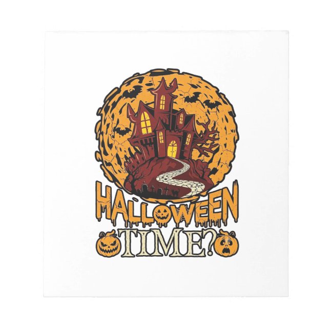 Halloween Time Haunted House Full Moon Pumpkins Notepad (Front)