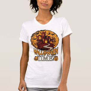Halloween Time Haunted House Full Moon Pumpkins T-Shirt
