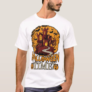 Halloween Time Haunted House Full Moon Pumpkins T-Shirt