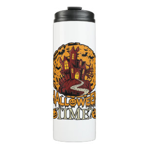 Halloween Time Haunted House Full Moon Pumpkins Thermal Tumbler