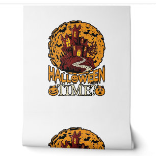 Halloween Time Haunted House Full Moon Pumpkins Wallpaper