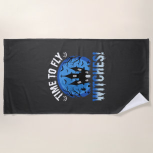 Halloween Time to Fly Witches Haunted Castle Beach Towel