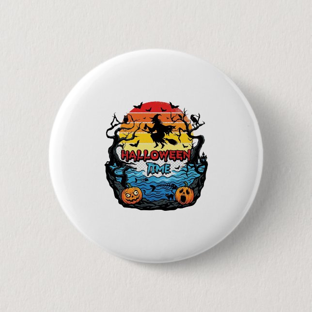 Halloween Time Witch Pumpkins Bats Sunset_1 6 Cm Round Badge (Front)