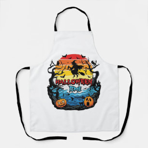 Halloween Time Witch Pumpkins Bats Sunset_1 Apron