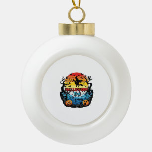 Halloween Time Witch Pumpkins Bats Sunset_1 Ceramic Ball Christmas Ornament