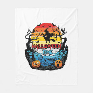 Halloween Time Witch Pumpkins Bats Sunset_1 Fleece Blanket