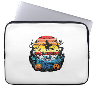 Halloween Time Witch Pumpkins Bats Sunset_1 Laptop Sleeve