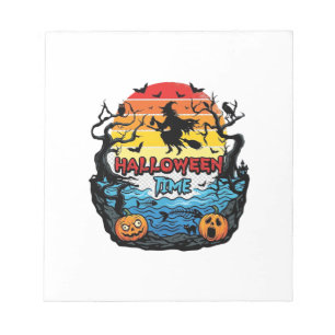Halloween Time Witch Pumpkins Bats Sunset_1 Notepad