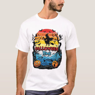 Halloween Time Witch Pumpkins Bats Sunset_1 T-Shirt