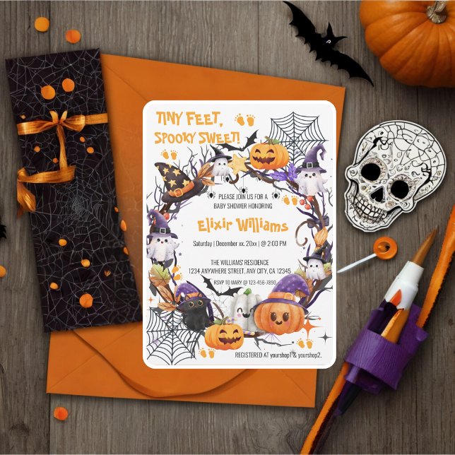 Halloween Tiny Feet, Spooky Sweet Baby Shower Invitation (Creator Uploaded)