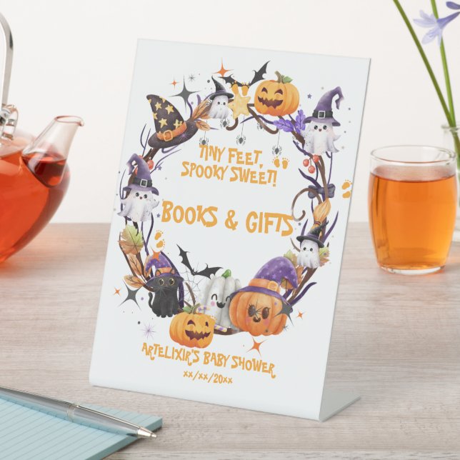 Halloween Tiny Feet, Spooky Sweet Baby Shower  Pedestal Sign (In SItu)