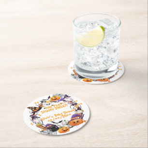 Halloween Tiny Feet, Spooky Sweet Baby Shower Round Paper Coaster