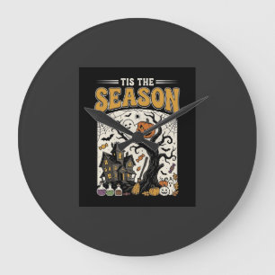 Halloween Tis The Season Haunted House Design_1 Large Clock