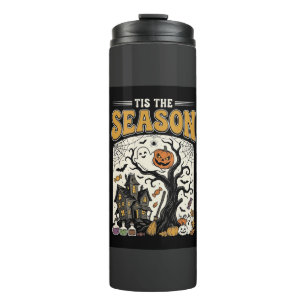 Halloween Tis The Season Haunted House Design_1 Thermal Tumbler