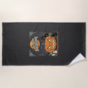 Halloween Tis the Season Pumpkin Cat Design_1 Beach Towel