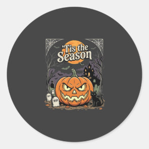 Halloween Tis the Season Pumpkin Cat Design_1 Classic Round Sticker