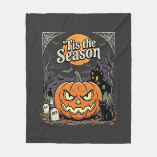 Halloween Tis the Season Pumpkin Cat Design_1 Fleece Blanket