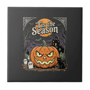 Halloween Tis the Season Pumpkin Cat Design_1 Tile