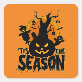 Halloween 'Tis The Season Pumpkin Square Sticker