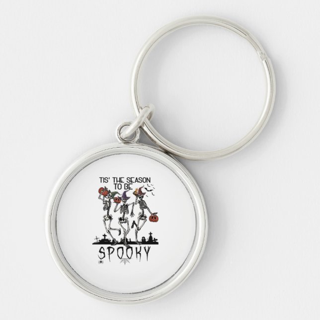 Halloween Tis The Season To Spooky Dancing Skeleto Key Ring (Front)