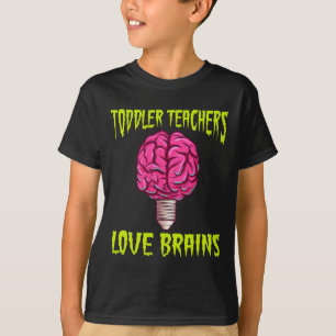 Halloween Toddler Teacher Love Brains Men Women T-Shirt