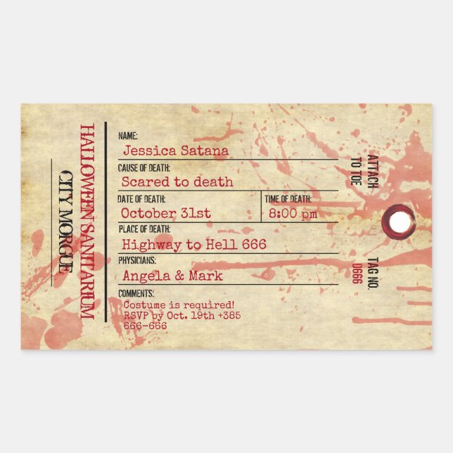 Halloween Toe Tag Haunted Sanitarium Party (Front)