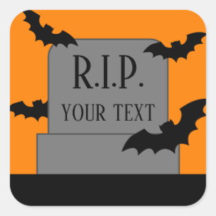 Halloween tombstone with black bats stickers