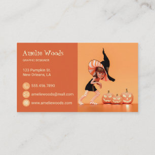 Halloween Toon Girl with Pumpkins Business Card