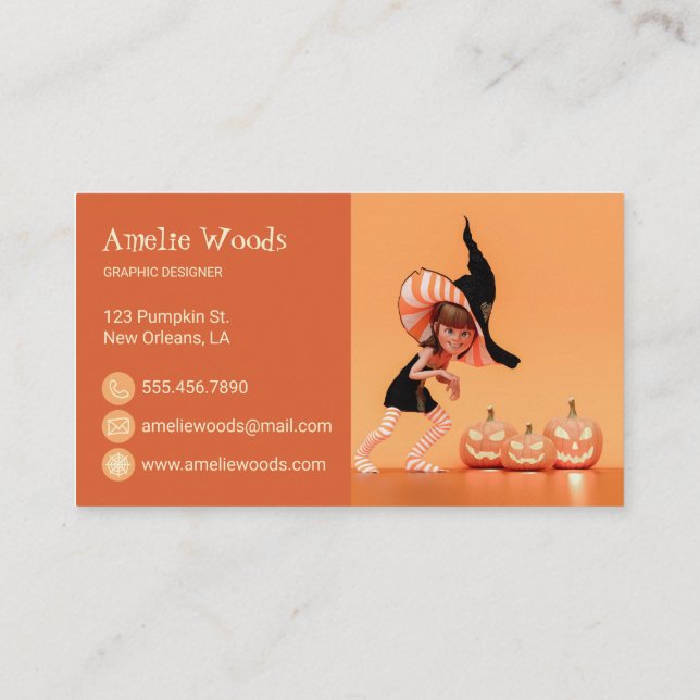 Halloween Toon Girl with Pumpkins Business Card (Back)