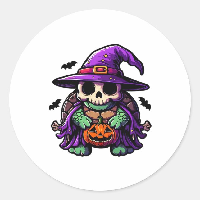 Halloween Tortoise Turtle Witch Hat Costume Spooky Classic Round Sticker (Front)
