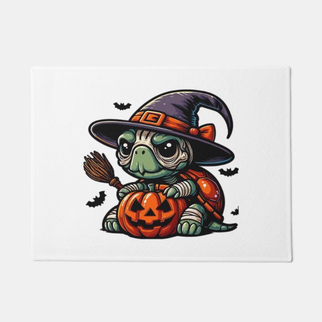 Halloween Tortoise Turtle Witch Hat Costume Spooky Doormat (Front)