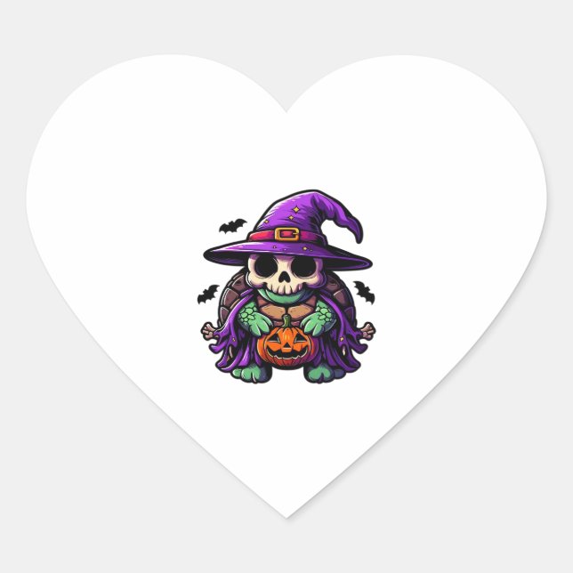 Halloween Tortoise Turtle Witch Hat Costume Spooky Heart Sticker (Front)
