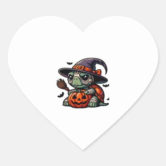 Halloween Tortoise Turtle Witch Hat Costume Spooky Heart Sticker (Front)