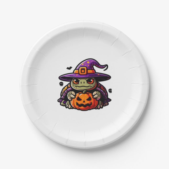 Halloween Tortoise Turtle Witch Hat Costume Spooky Paper Plate (Front)