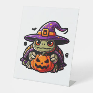 Halloween Tortoise Turtle Witch Hat Costume Spooky Pedestal Sign